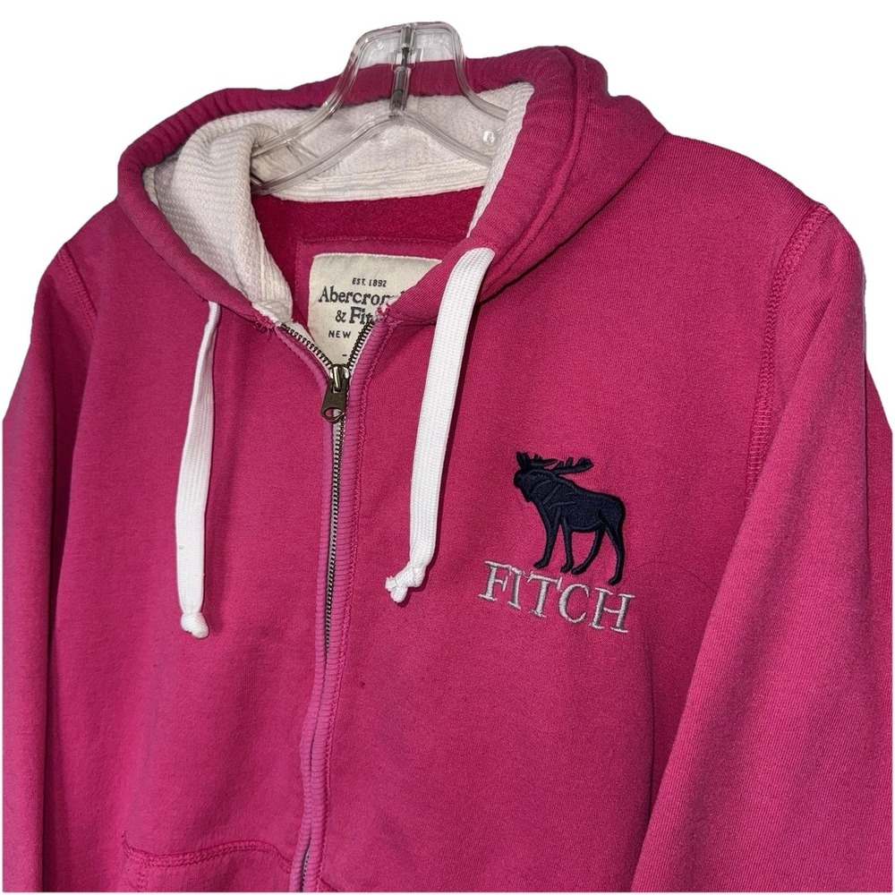 Abercrombie Fitch Pink Zip Hoodie Womens L Y2K Spellout Logo Distressed *Flaws - Picture 2 of 10